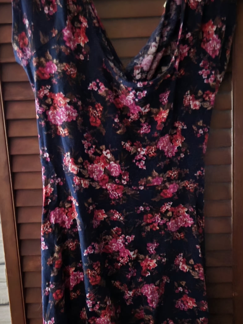 Navy Floral Cowl Neck Dress with Pink Roses